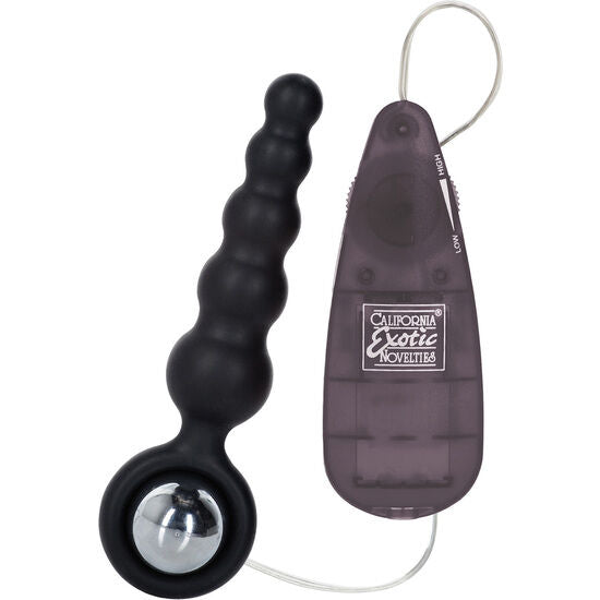 CalExotics Anal Vibrator offers smooth silicone pleasure with a wired remote control. Compact 5cm size, powered by 2 AAA batteries for easy, powerful anal stimulation.1